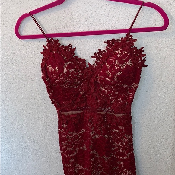 Fancy Burgundy Lace Dress - Picture 2 of 6